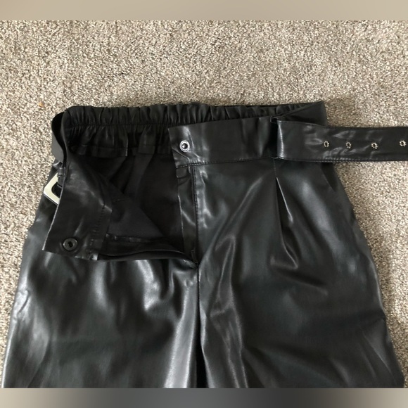 Halilu Faux Leather Pants size M Belted Zipper Elasticity Hight Waist - Picture 7 of 14